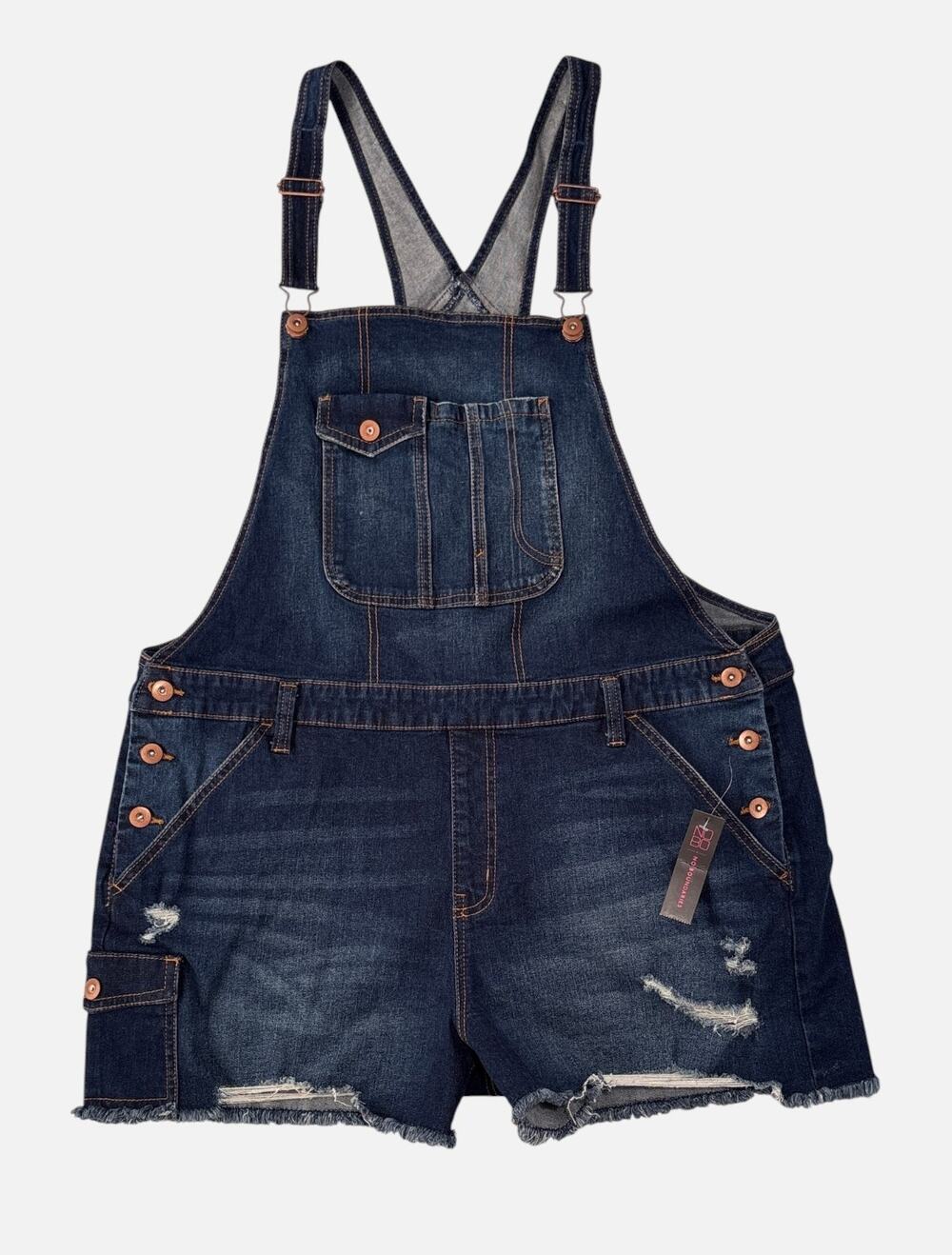 NWT NO BOUNDARIES Denim Jean Shortall Adjustable Plus Size 3XL Overall Shorts